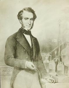 Drawing of Professor John Smith in his chemistry lab. Artist unknown, Photo courtesy of University of Sydney Archives, Copyright University of Sydney