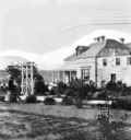 William Wright and friends at Drummoyne Park, Drummoyne House with pergola.